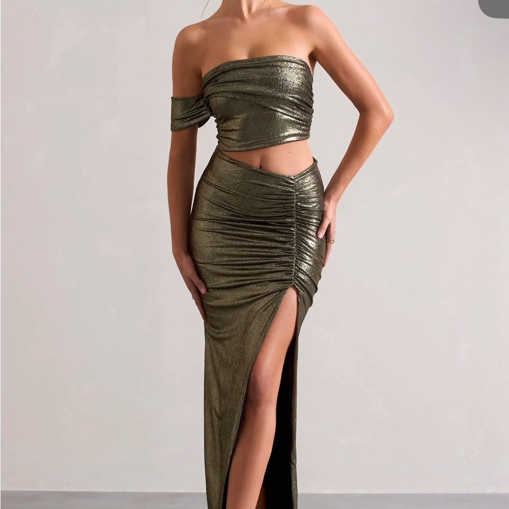 Metallic Off-Shoulder Two-Piece Dress
